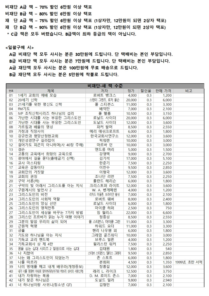 중고책 70%, 80% 가격으로 팝니다 - 1번째 사진. (기독정보넷 - 기독교 벼룩시장.) 